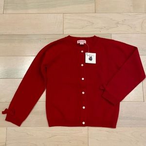 Best & Co girls red softest cashmere bow accents cardigan